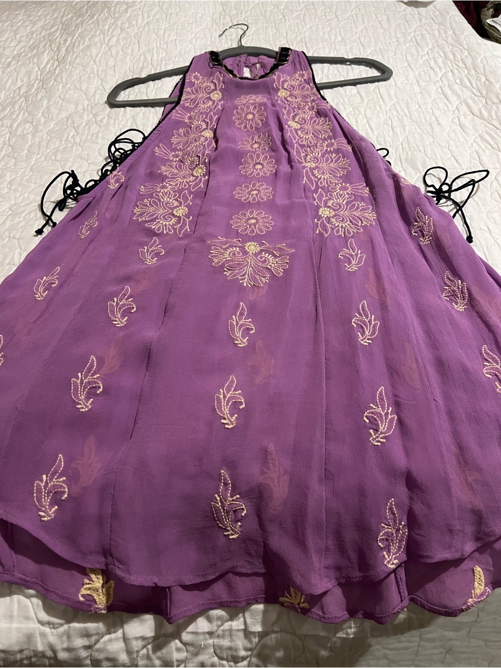 Free People Purple Embroidered Halter Shirt